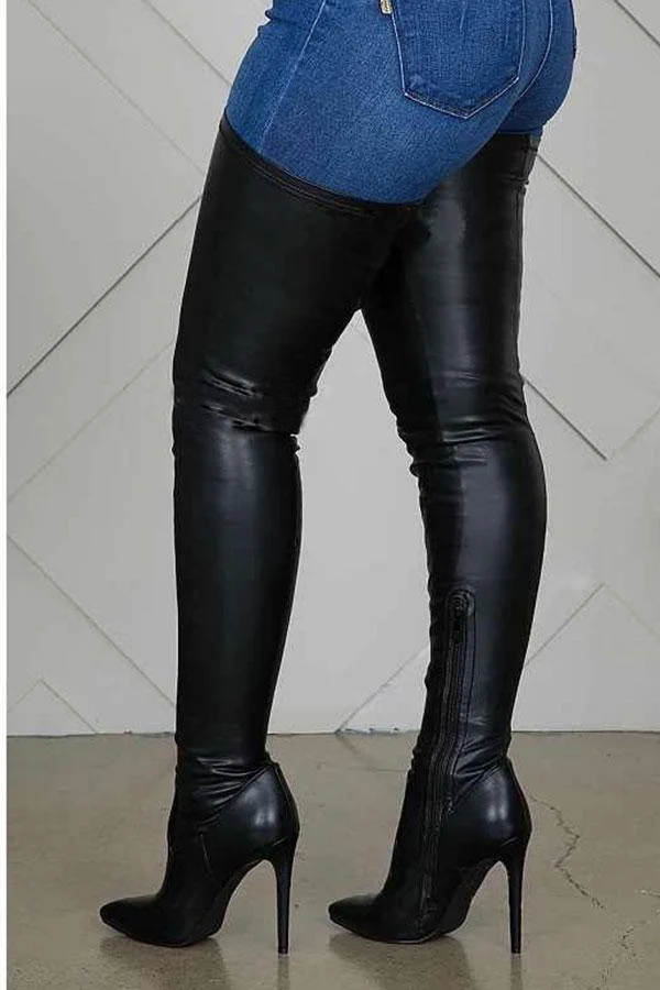 Solid Color High Heels Modern Zip Through Boots