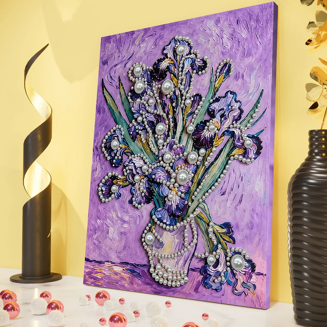 Iris DIY Pearl Diamond Art Painting Kit with Frame 11.81x15.75in Home Decor