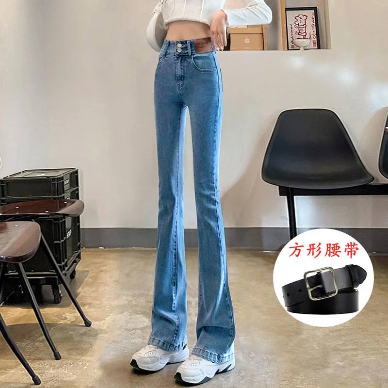 Toloer Toloer Women's Wear 2024 New Elastic High Waist Slim Show Thin Hot Girl Bell Bottoms Ins-Outfit Ideas