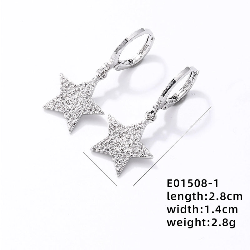 304 Stainless Steel Copper K Gold Plated Rhodium Plated Hip-Hop Minimalist Plating Inlay Pentagram Zircon Jewelry Set
