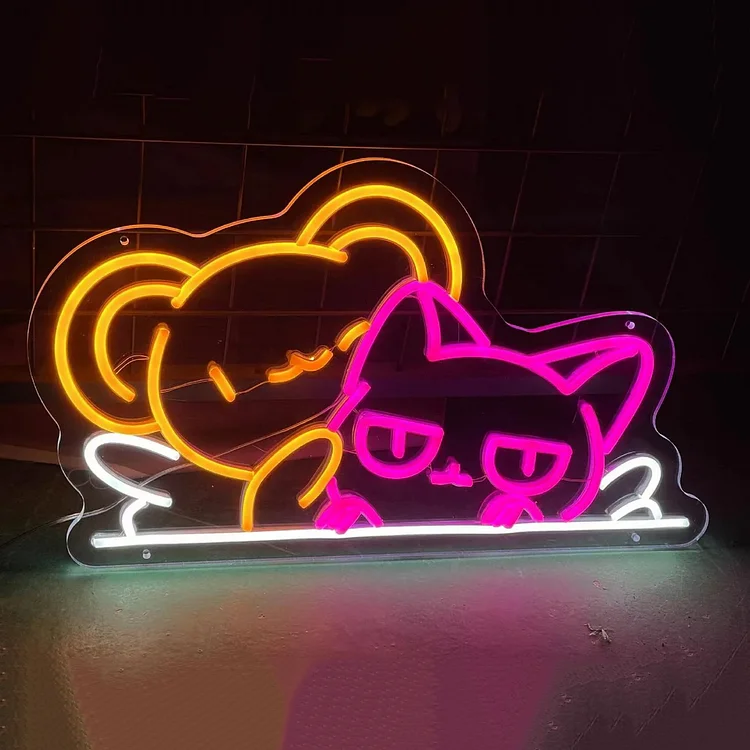 Anime Neon Sign Sakura Magical Girl Transparent Magical Cats Decor Led Sign for Home Teenagers Kids Bedroom Neon Lights