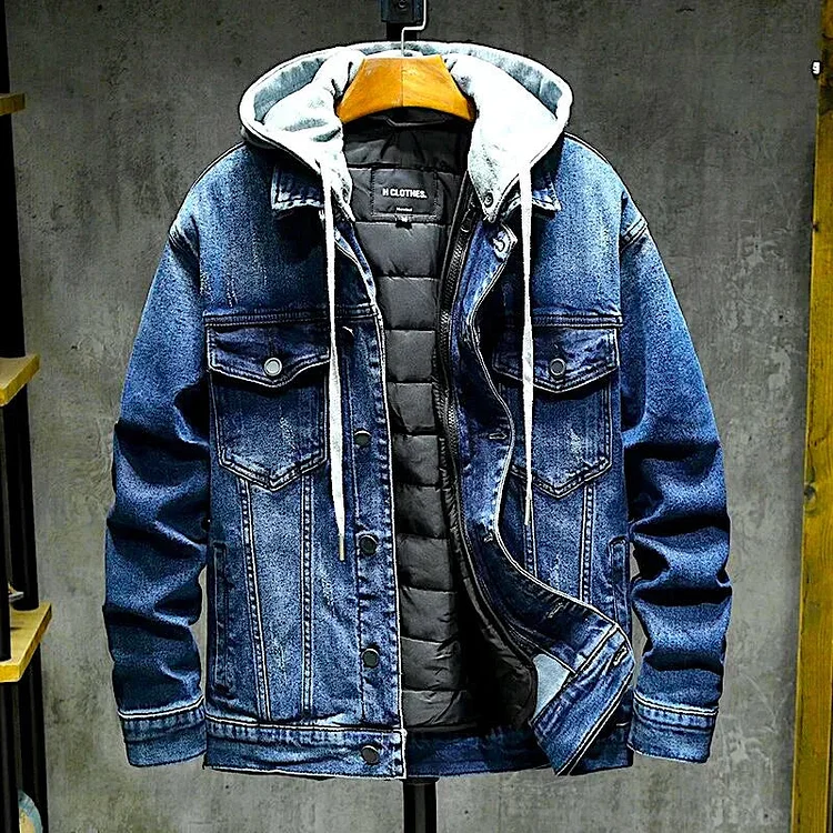 Men's denim jacket with hoodie for a casual layered look Radinnoo.com