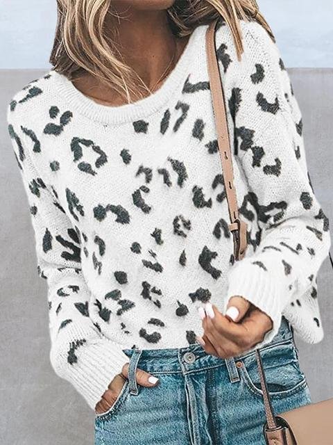Leopard Pattern Knit Sweater-elleschic