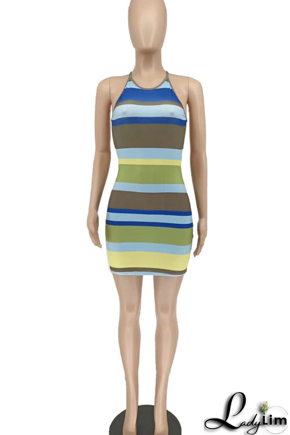 Rose Red Sexy Striped Print Split Joint O Neck Pencil Skirt Dresses