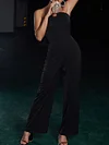 Spaghetti-Neck Solid Color Backless Loose Casual Jumpsuit