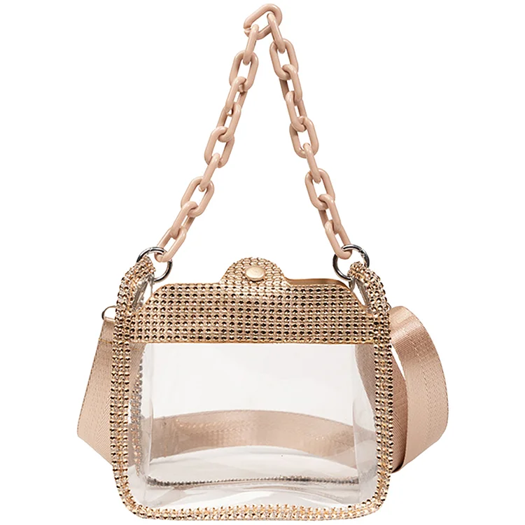PVC Jelly Bags Fashion Women Rhinestone Handbags Personality Bags (Champagne)