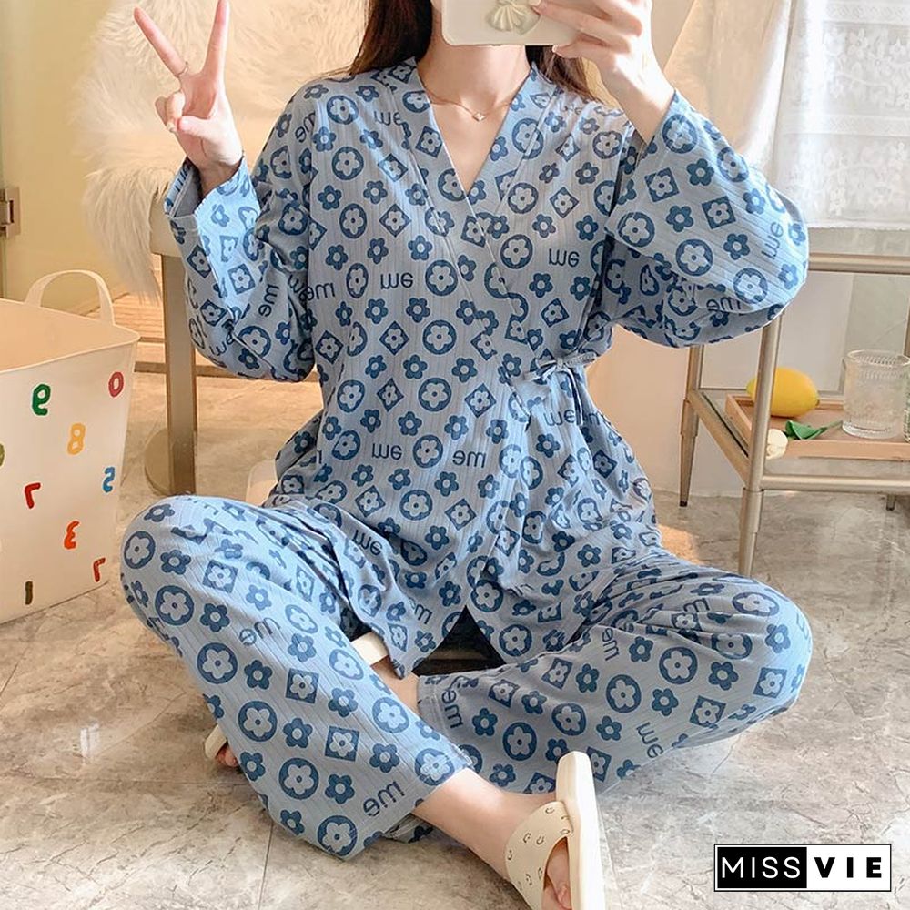 Small Flower Letter Cotton Pajamas Set