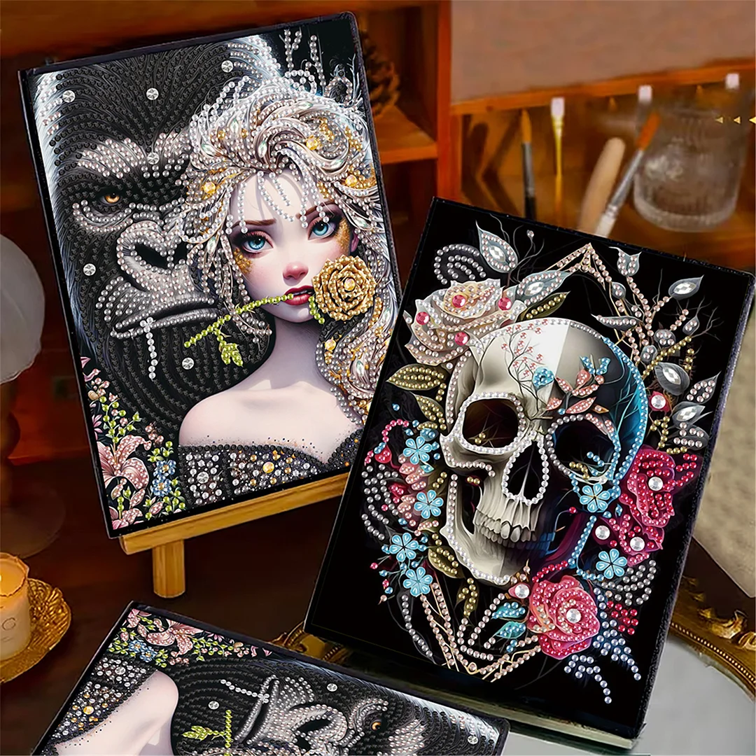 2pcs Girl Partial DIY 50 Pages A5 Diamond Painting Notebook for Study Drawing