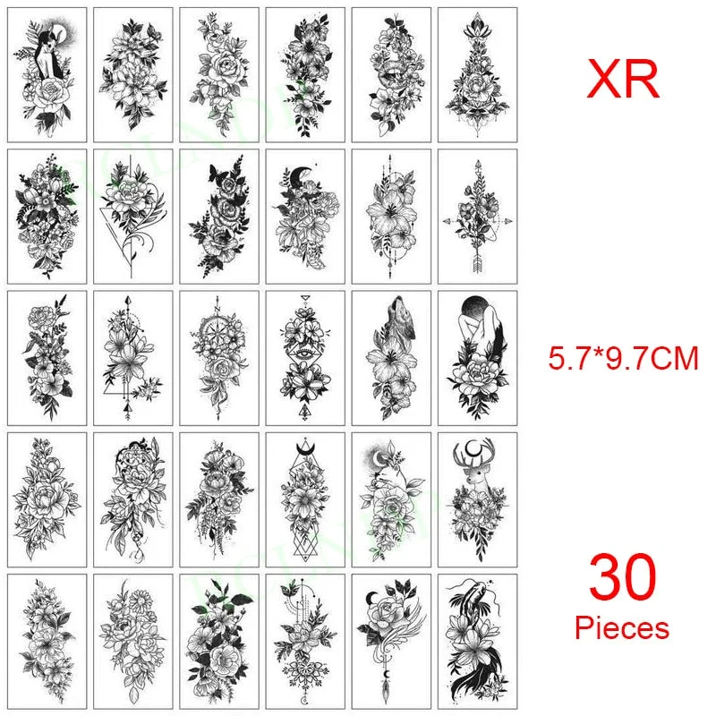 Temporary Tattoo Sticker Set Moon Skull Cross Butterfly Tatoo Flash Tatto Fake Waterproof Stickers for Men Women Girls 50 Pcs