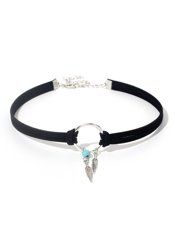 O-ring Leaves Pendant Layered Choker
