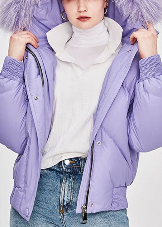 Fine Purple Raccoon hair collar hooded Loose Winter Duck Down Puffer Jacket CK1668- Fabulory