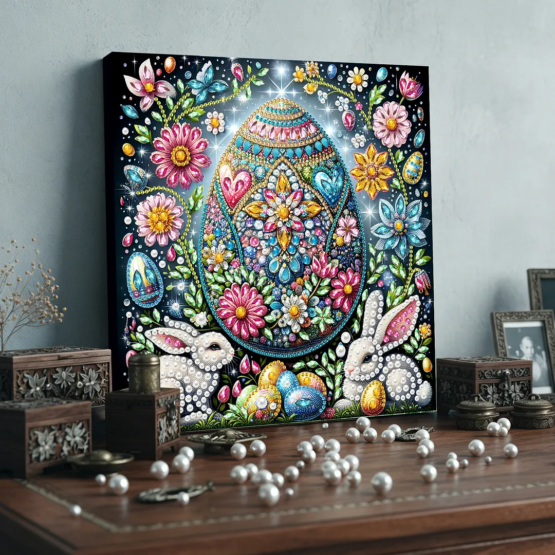 Easter Egg DIY Art Craft Pearl Diamond Painting with Frame 9.84x9.84in Diamond Art Pearl Painting Kit for Adults Beginners Gift Idea Home Wall Decor