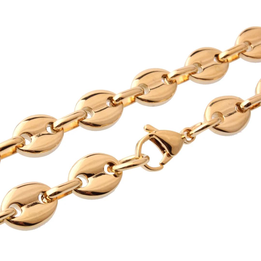 Gold Coffee Beans Link Chain Necklace for Women Stacked Chunky Pig Nose Charm Silver Bracelet for Girl Titanium Stainless Steel with Lobster Clasp Jewelry