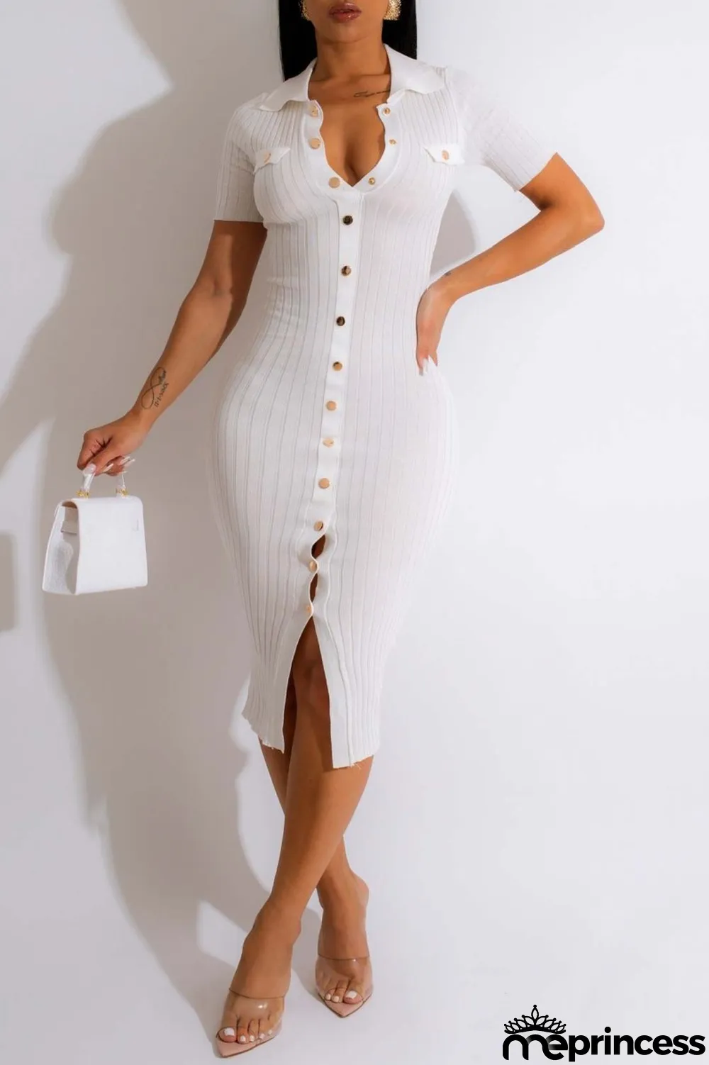 Khaki Casual Solid Patchwork Turndown Collar Short Sleeve Dress