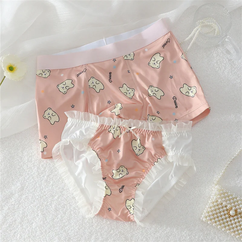 Guraa Japanese Cute Couple Underwear Girl Bear Lingerie For Women Men's Shorts Boxers Panties Kawaii Sexy Mesh Female Briefs Lovers