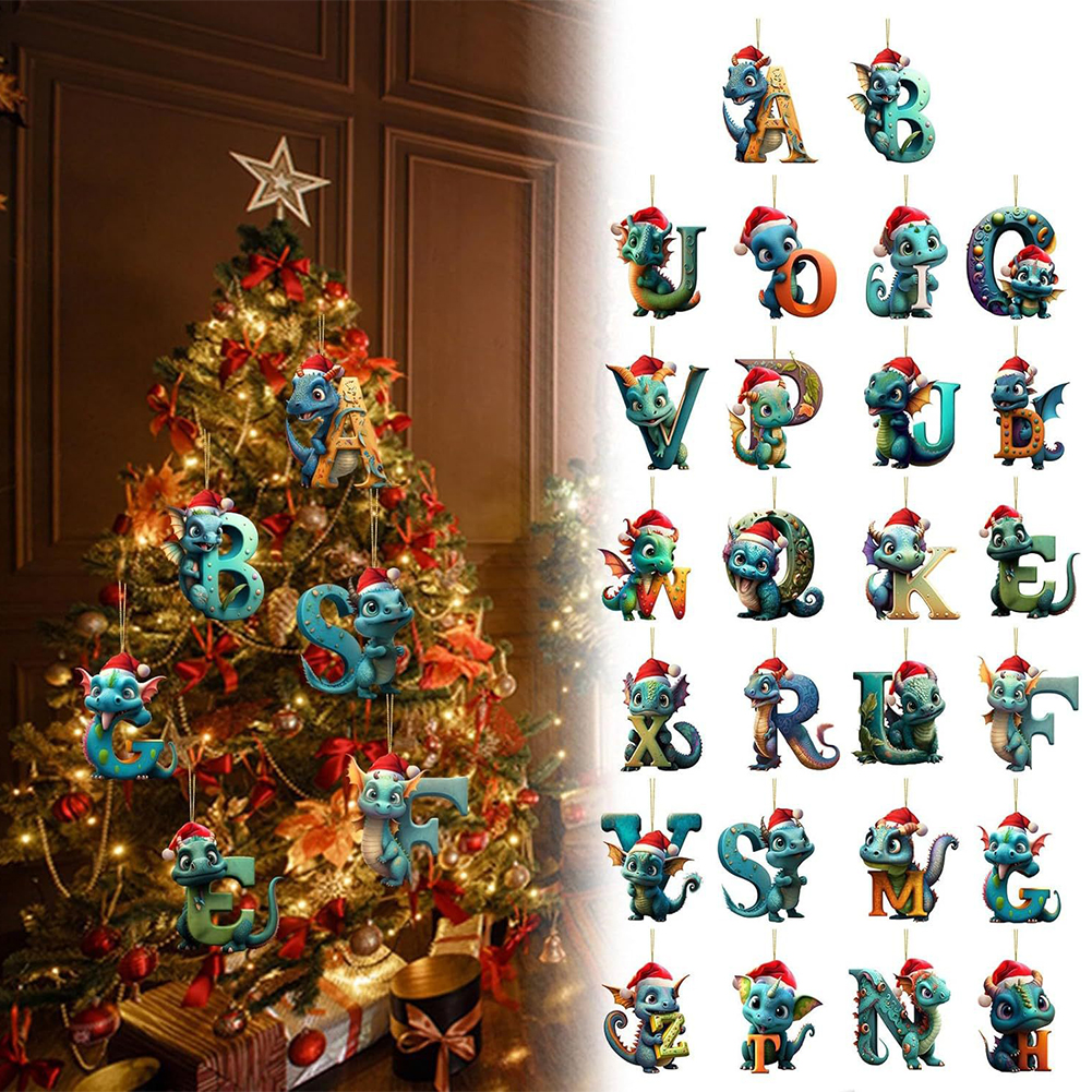 Christmas Cute Dragon Pendants Acrylic Letter Shaped Exquisite for Xmas Tree Car