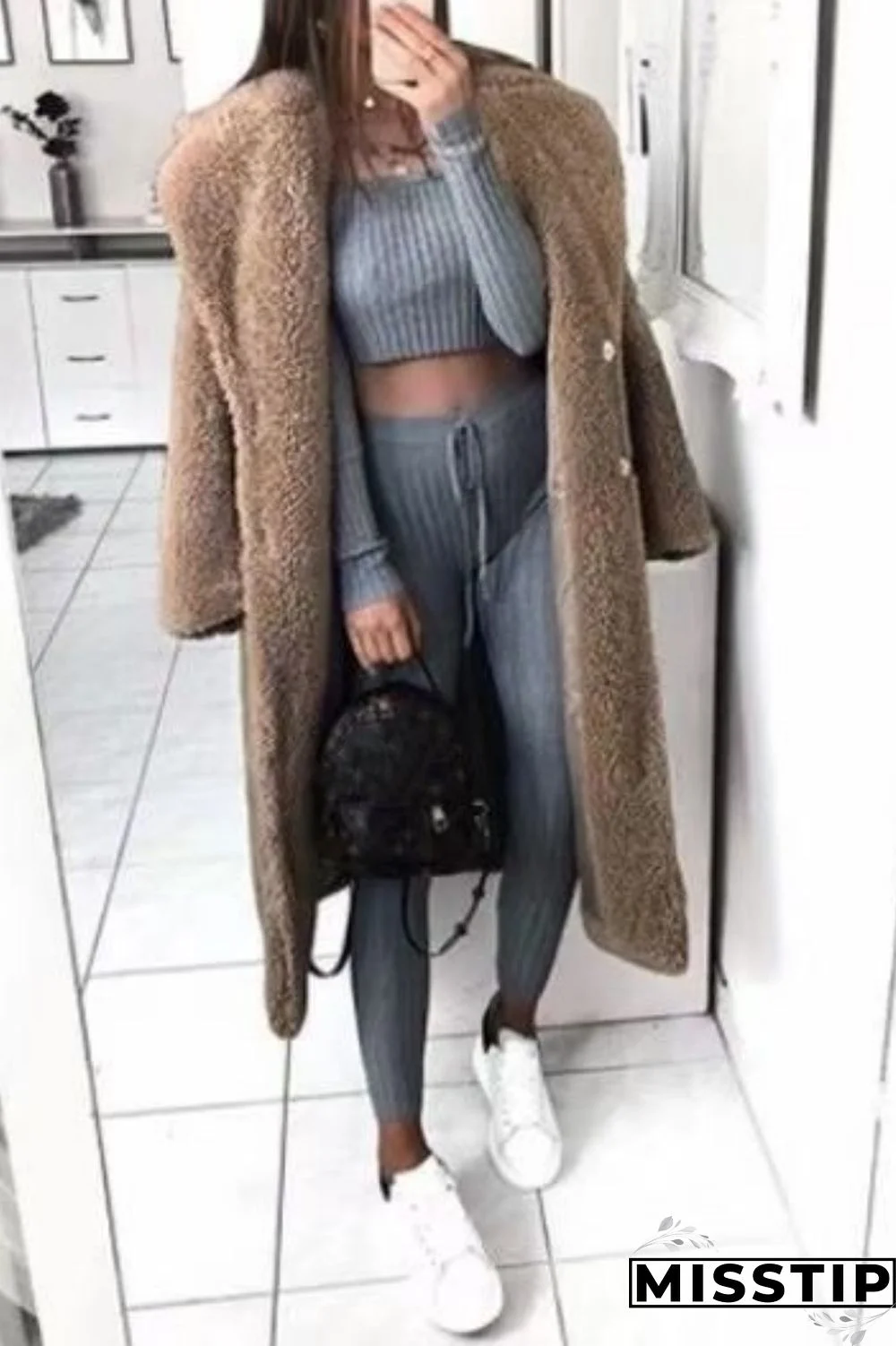 Blue Casual Solid Cardigan Turndown Collar Outerwear