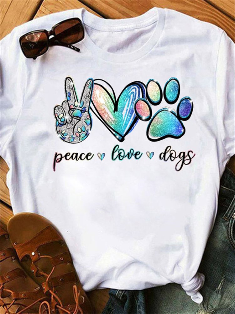 Artwishers Dogs Paws Short Sleeve T Shirt Peace Love Dogs