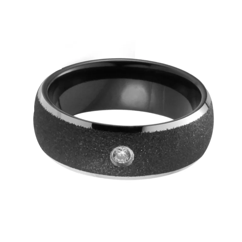 6MM 8MM Women's Or Men's Black Tungsten Carbide Wedding Rings CZ Inlay