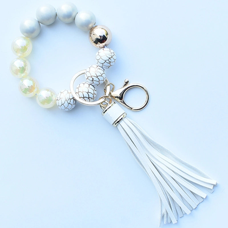 Minimalist Classic Style Leopard Wood Beaded Unisex Bag Pendant Keychain