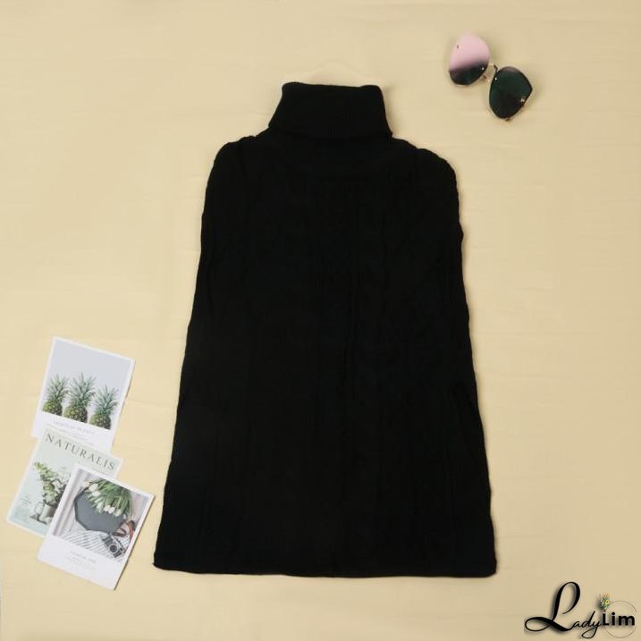 High Neck Loose Cable Knit Pattern Stitching Sweater Tops （7 Colors）