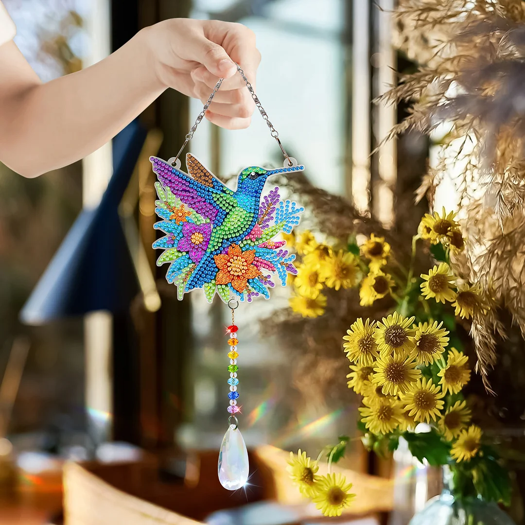 2Pcs Hummingbird DIY Double-Sided Diamond Painting Hanging Kits Diamond Painting Suncatcher Craft Kit for Home Garden Wall Decor Gift