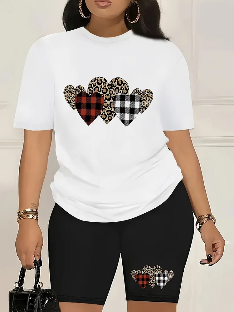 Casual Fashion Summer Two-Piece Fun C- Calvin Printed T-Shirt Shorts Ladies Two-Piece Set Exercise Yoga Set Lightweight& Breathable Comfort