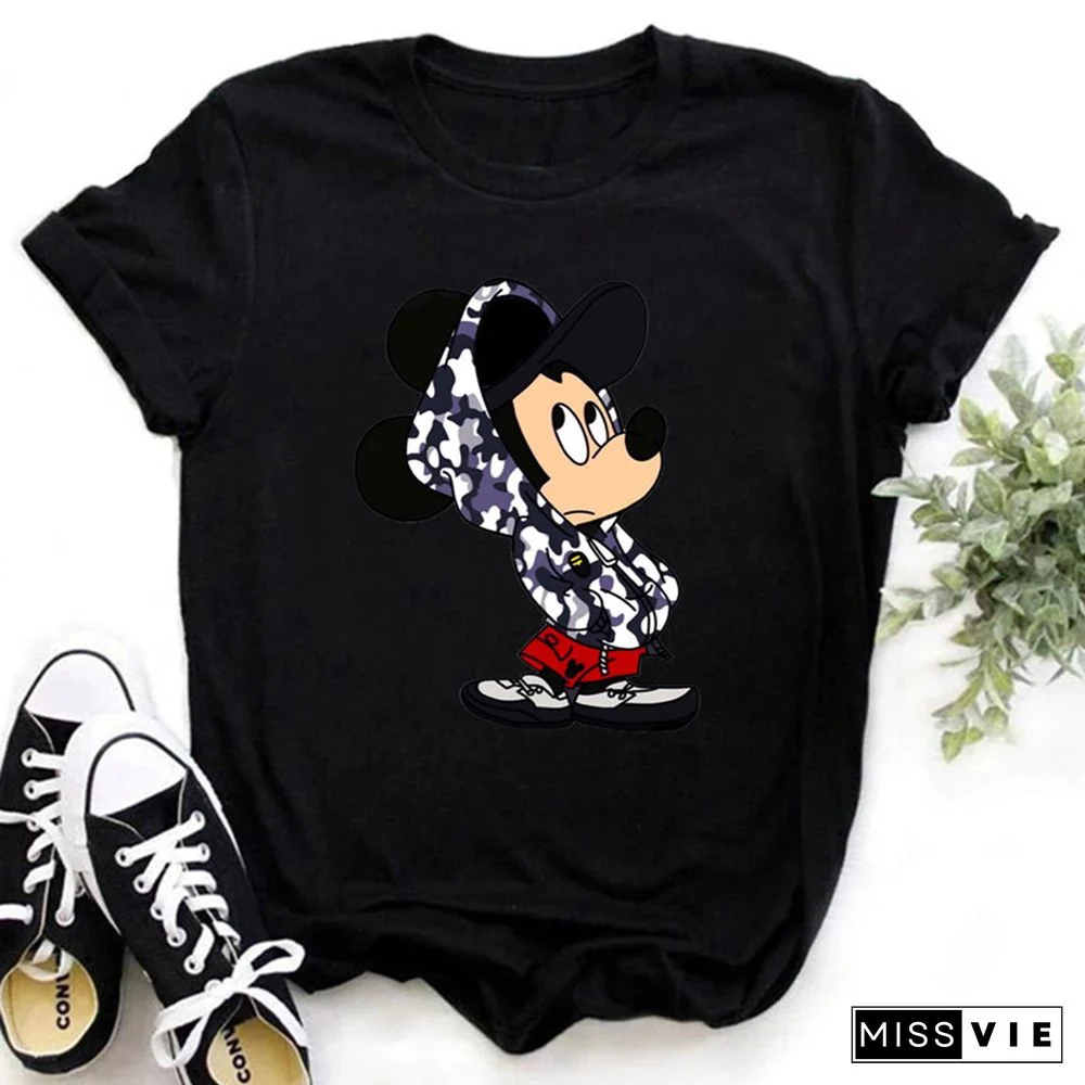 Women's Clothing Summer Mickey Minnie Mouse Disney Short Sleeve T-shirtsFor Girls Funny Fashion Streetwear Woman Shirt