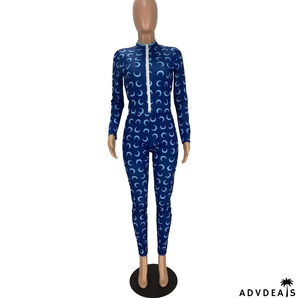 Fashion Multi-color Printed Zipper Sports Casual Suit