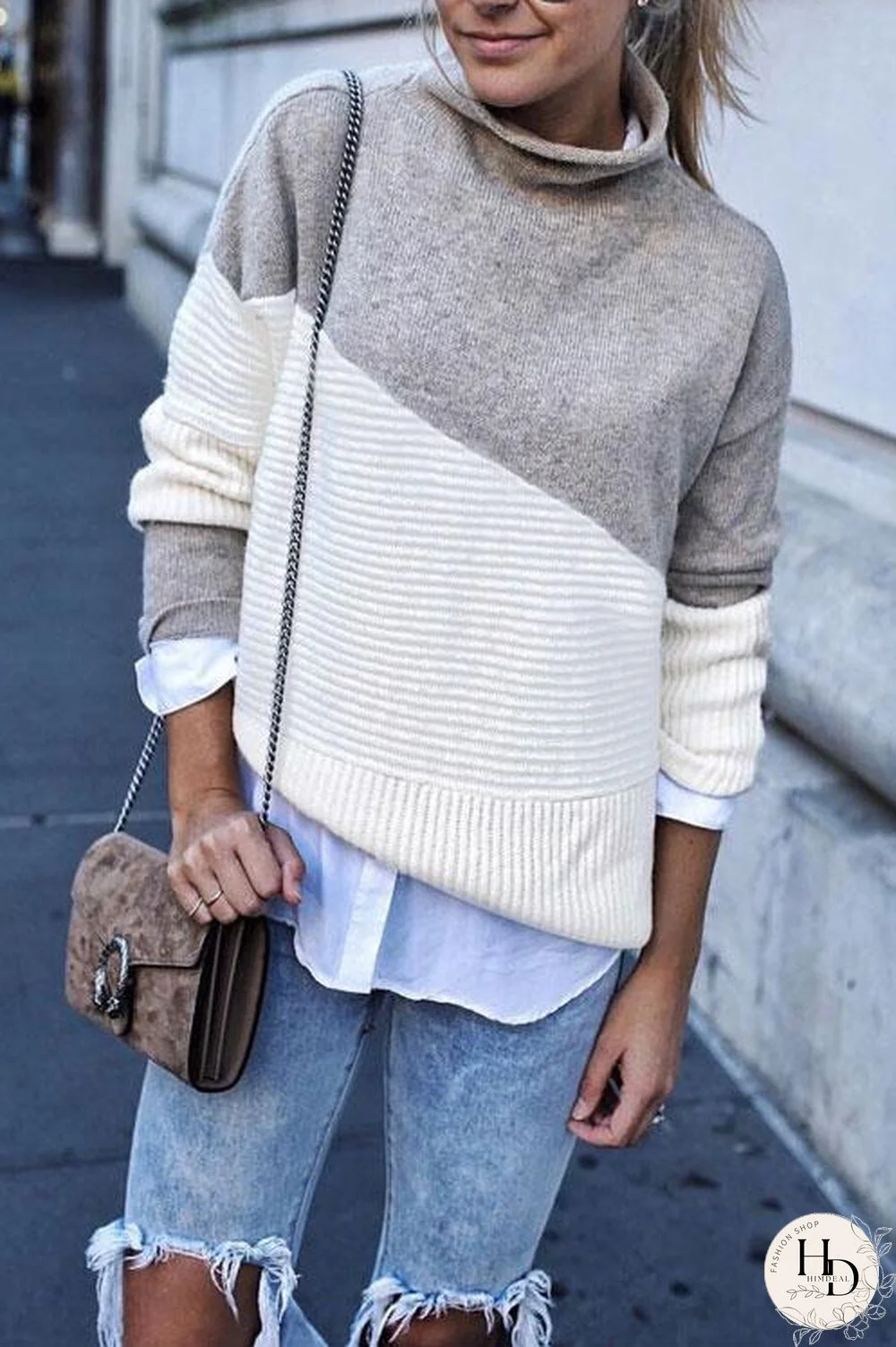 Chic Turtleneck Patchwork Sweaters