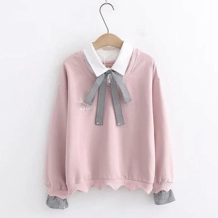 Pink/White Pastel Grid Bow Pullover Shirt SP14647