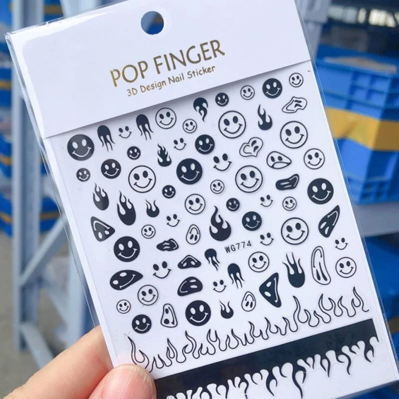 Nail Stickers 6 Colors Abstract Colorful Flame Design Sticky Nail Art Decoration DIY Grimace Smiley Nail Decals 80*103mm