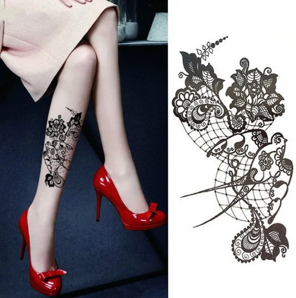 1pcs Watercolor cool henna rose flowers Temporary Body Tattoo Beautiful Shoulder thigh Back Body decor lace owl women body paint