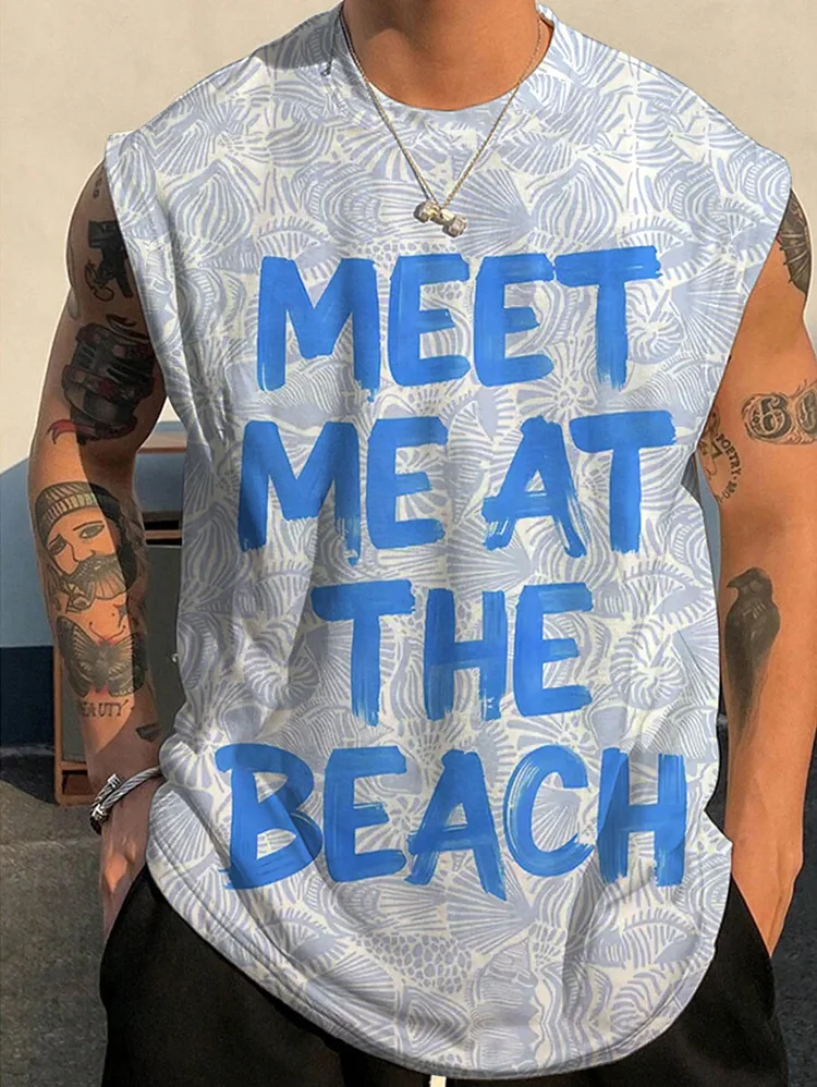Men's Meet Me At The Beach Printed Vacation Tank Top