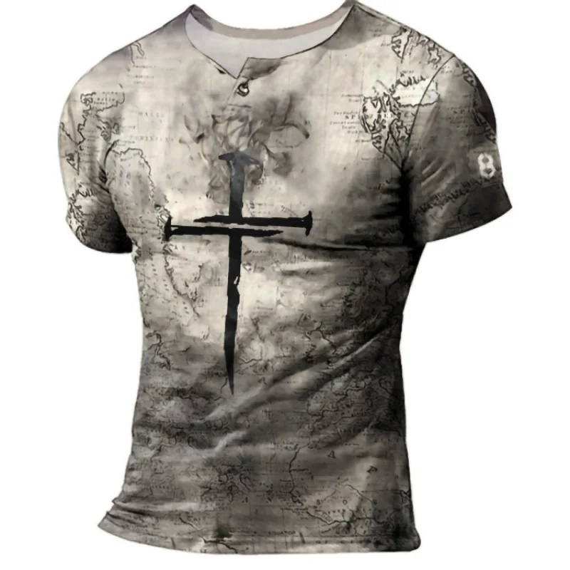Men's Retro 3D Digital Printed O Neck Short Sleeve T-shirt