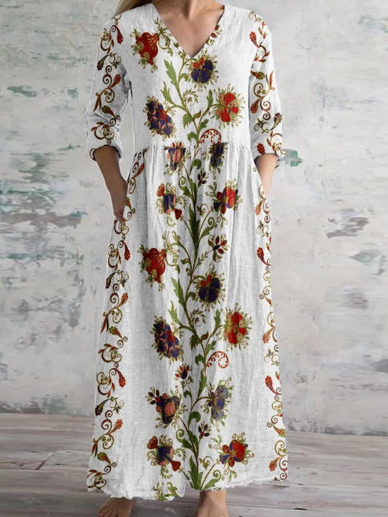 Women Long Sleeve V-neck Graphic Floral Printed Top