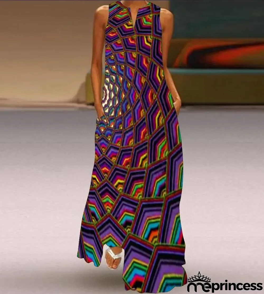 Summer women's sleeveless dress v-neck printed face dress