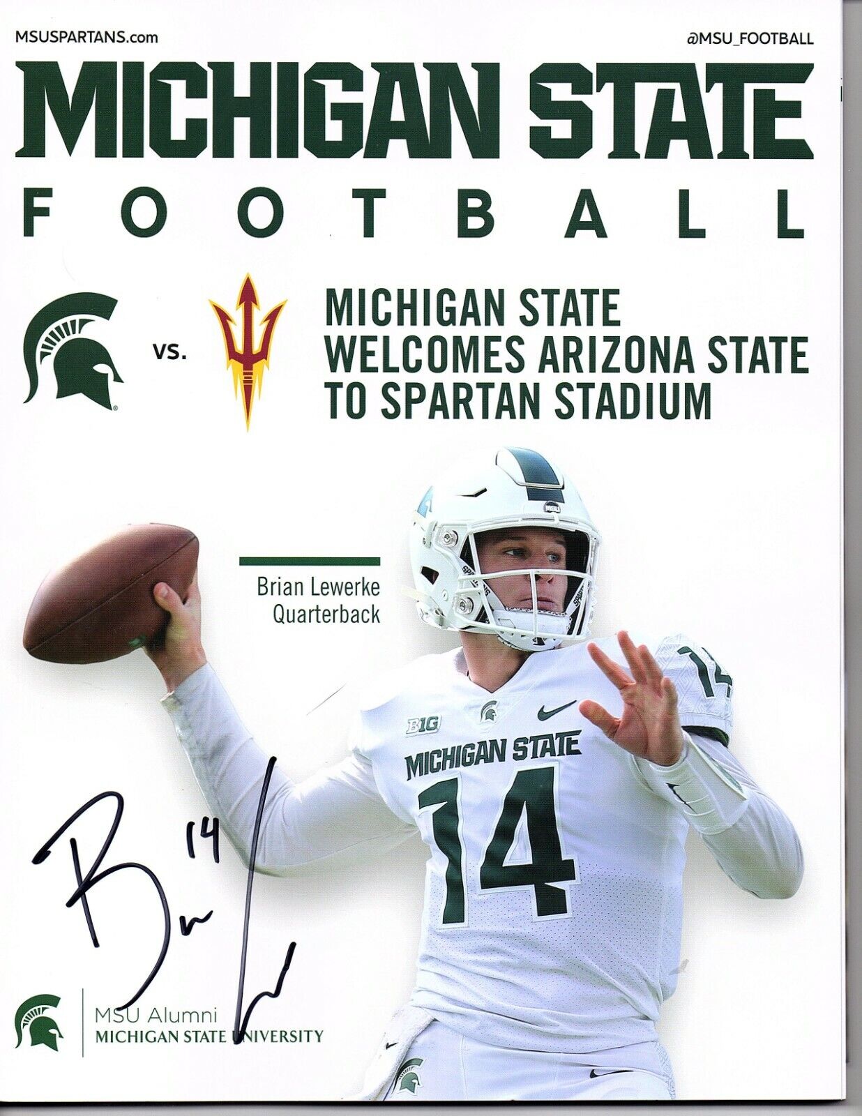 Brian Lewerke 2019 Michigan State Spartans autograph signed program ArizonaState