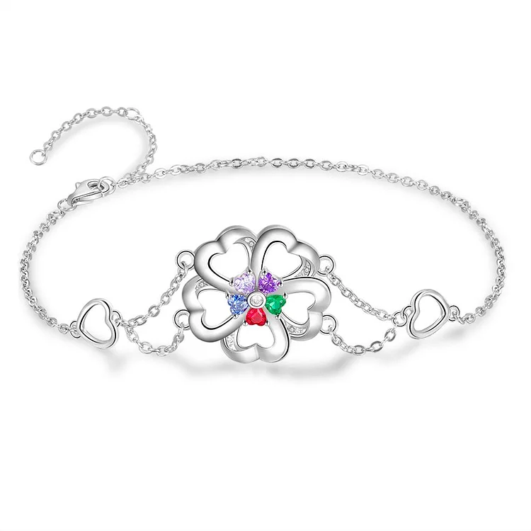 Bracelet à Breloques Fleur 5 Prénoms Personnalisé avec 5 Pierres de Naissance en Argent Sterling Jessemade FR