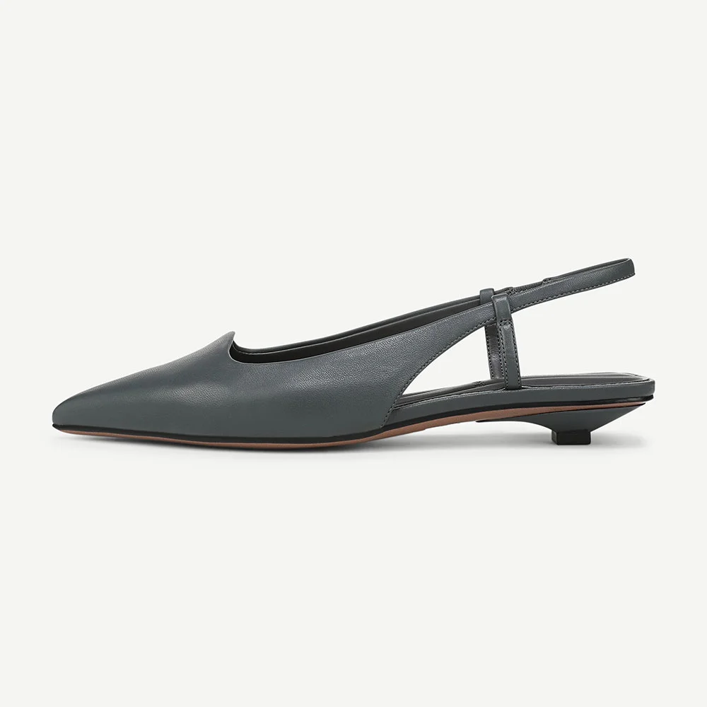 Women's Navy Faux Leather Pointed Toe Slip On Slingback Flats