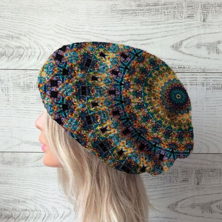Casual multicolor flower print warm knit hat