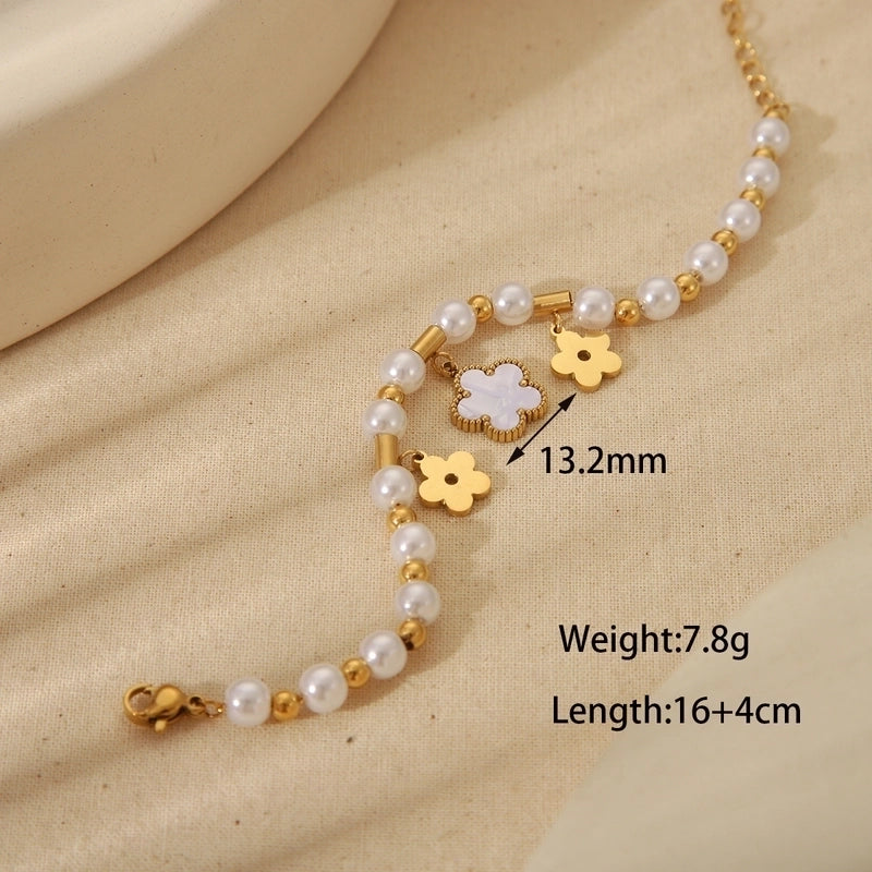 Retro Minimalist Commute Floral 304 Stainless Steel 18K Gold Plated Acrylic Beaded Chain Bracelets In Bulk Stainless Steel Bracelets