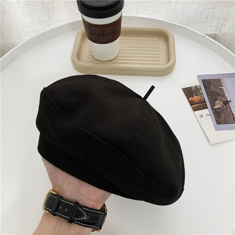 Sweet Solid Color Woolen Beret - yankia