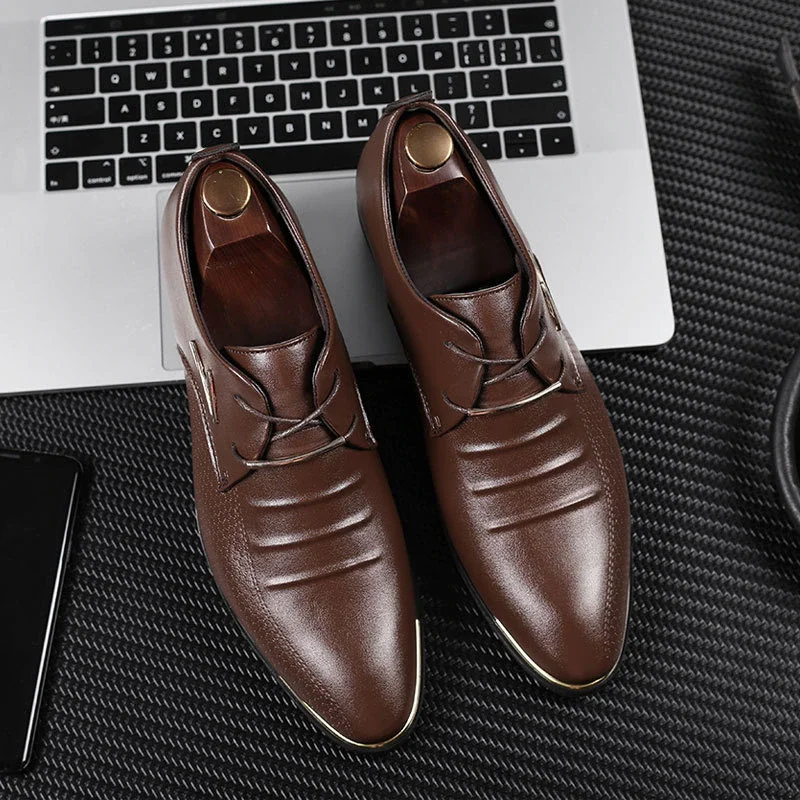 Qengg Men'S Leather Formal Shoes Lace Up Dress Shoes Oxfords Fashion Retro Shoes Elegant Work Footwear Men Dress Shoes 2021