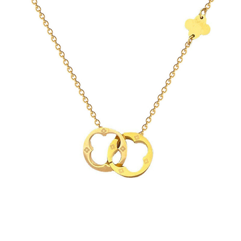 Women Fashion Geometric Titanium Steel Diamond Inlay Necklaces