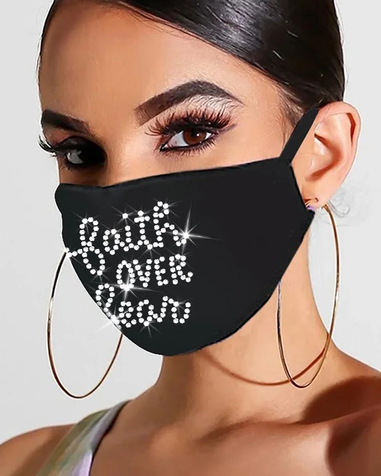Bling Rhinestone Letter Pattern Face Mask P8815816522