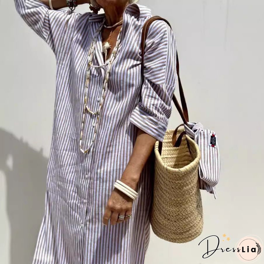 Women's Half Sleeve Striped Slit On Both Sides Dresses