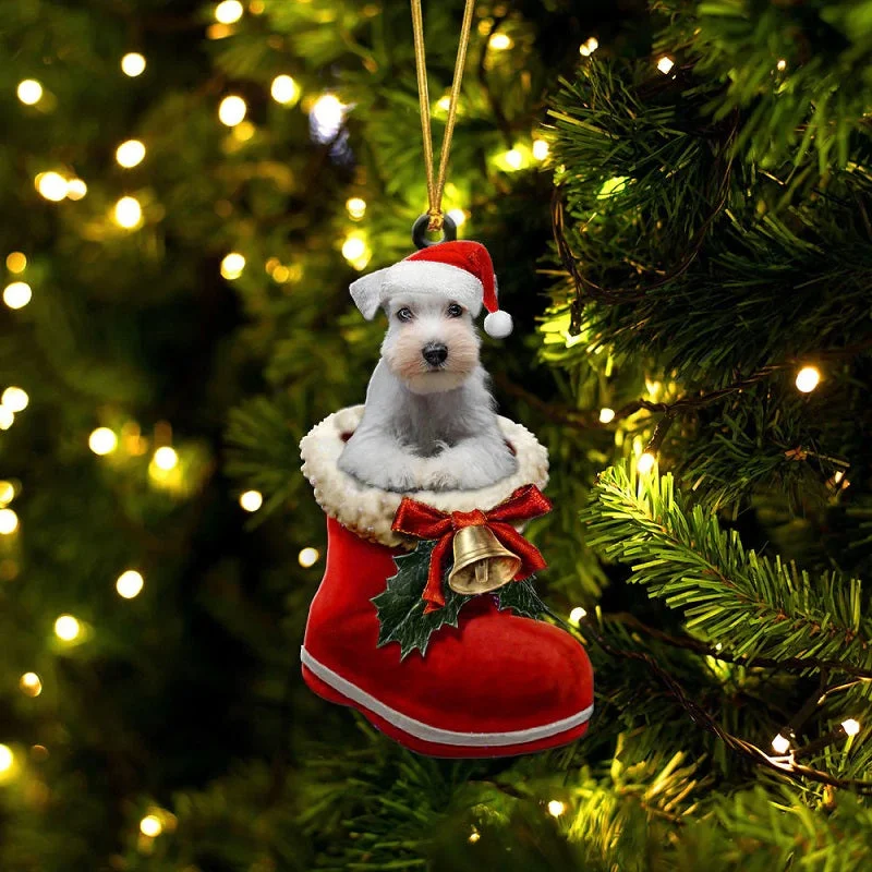 VigorDaily Miniature Schnauzer Color White In Santa Boot Christmas Hanging Ornament SB203