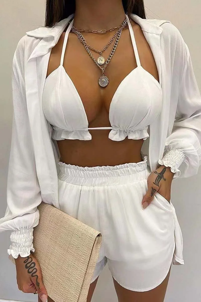 White Sexy Casual Print Solid Basic Long Sleeve Three Piece Set