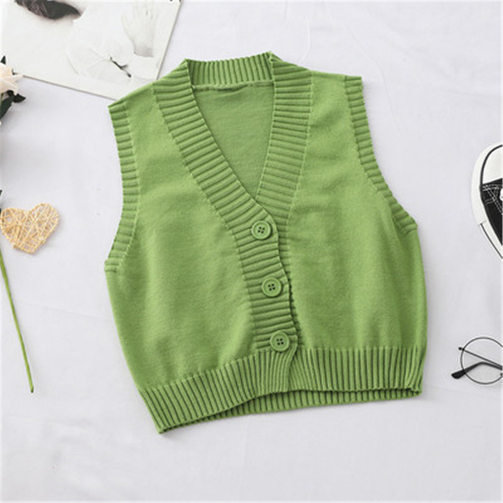 Ballifyex 2020 Women Casual Sweater Vest Sleeveless Waistcoat Knitted Vest For Women Spring Autumn Sleeveless Jacket With Button Top Z3409